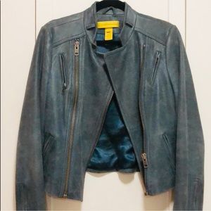 Catherine Malandrino blue leather jacket